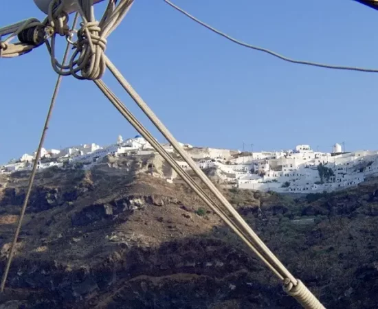 Santorini Island, Oia, view from a yacht.
