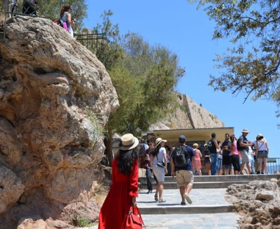 Walking uphill to the Athens Acropolis Walking uphill to the Athens Acropolis