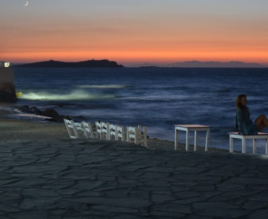 Mykonos, by the sea at night