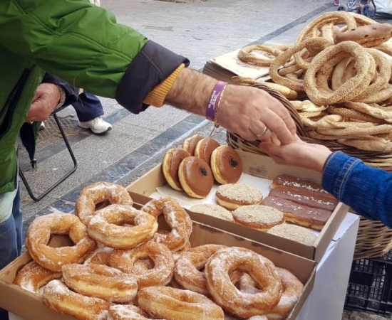 buying "koulouri" bread in Athens