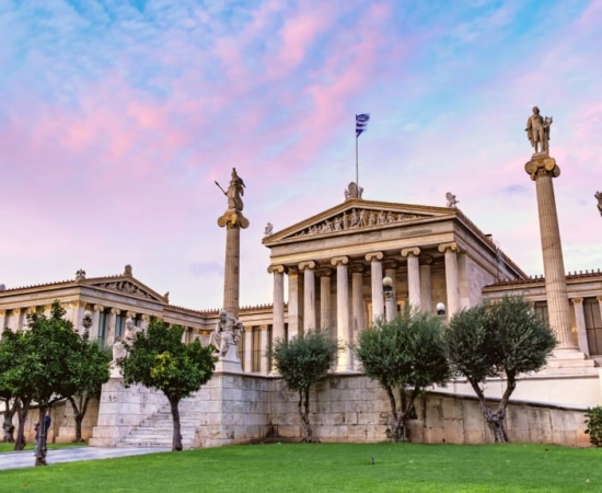 view of Akadimia of Athens at sunset