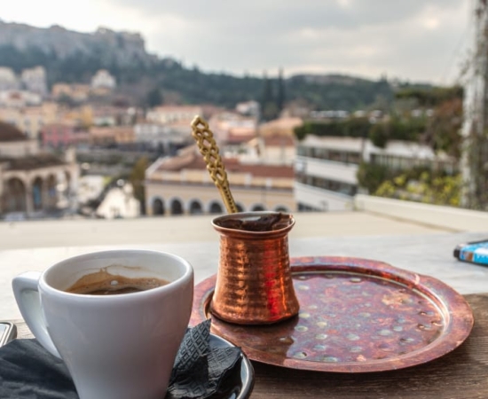 Enjoying a Greek coffee down-town Athens