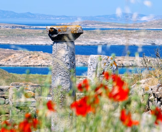 view of Delos island, the Cyclades