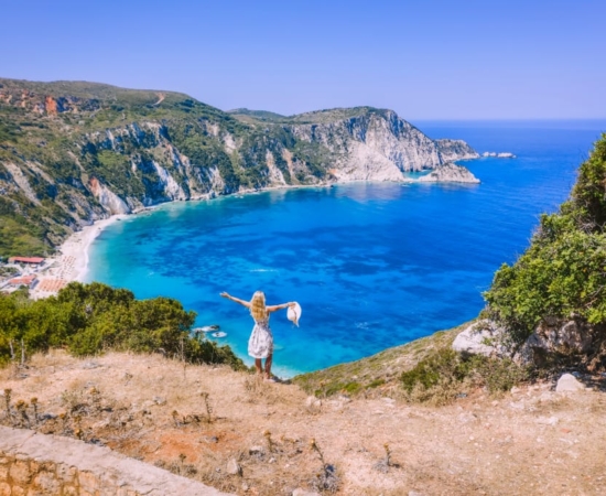 distant view of a beach in Kefalonia