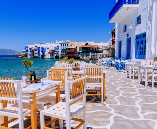 View of Mykonos in little Venice of Mykonos