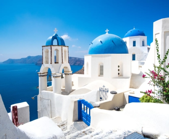 Church at Santorini Island and the Kameni Church at Santorini Island and the Kameni