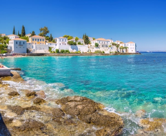 Spetses Island. By the turquoise seashore. Spetses Island. By the turquoise seashore.