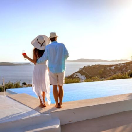 Mykonos a couple gazing at the sea