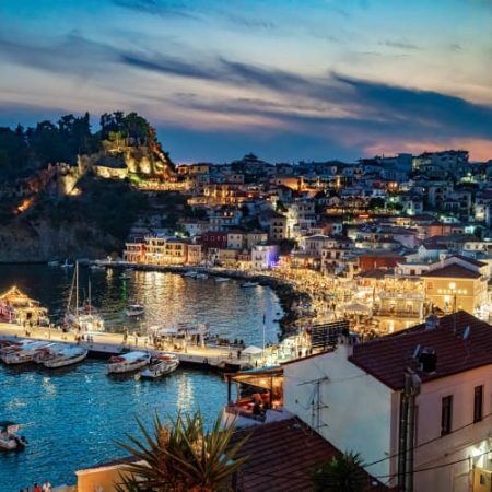 Parga harbor at night